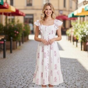 Pink City Prints Emilee Midi Block Print Dress with Pockets Medium